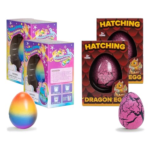 Class Collections Surprise Growing Dragon and Unicorn Hatch Egg Kids Novelty Toy - Pack of 4, Pink