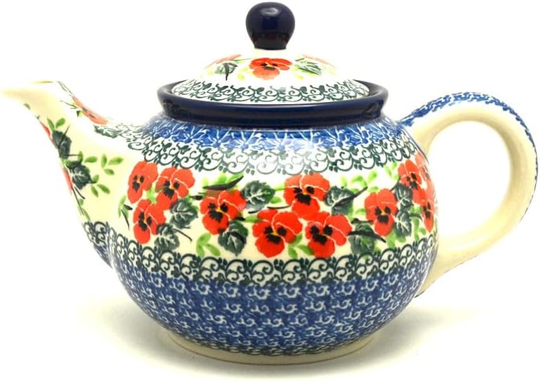 Polish Pottery Teapot - 3/4 qt. - Red Pansy