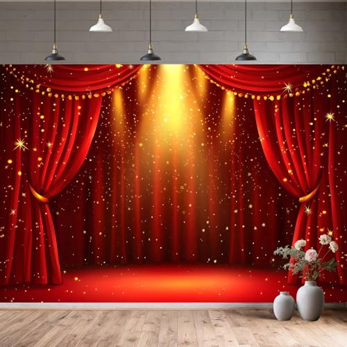 Fondo fotográfico 20x10ft rojo con estrellas doradas miniatura 2
