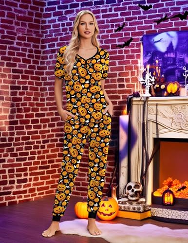 Image of Ekouaer Pajamas for Women Set 2 Piece Fall Lounge Sets Short Sleeve Pjs Joggers Long Pants Sleepwear with Pockets