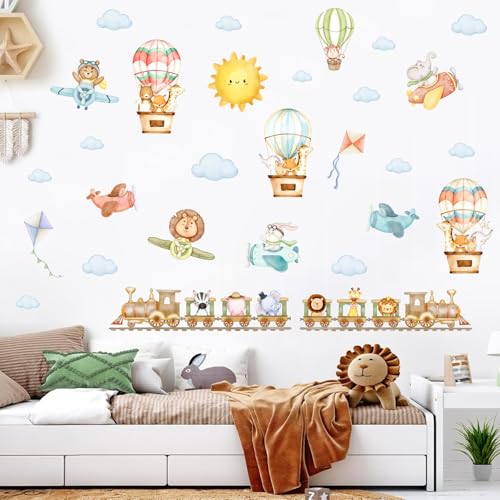 Vinilos decorativos infantiles con animales y globo aerostático miniatura 4