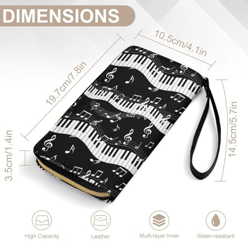 Smooth Zipper Wallet for Women, Multi-layer Inner, Portable Rope for Everyday Use, Piano Keys With Musical Notes2