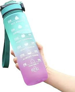 Water Bottle with Times to Drink and Straw, Motivational Drinking Water Bottles with Carrying Strap, Leakproof BPA & Toxic Free, Ensure You Drink Enough Water for Fitness, Gym, Outdoor, 32oz.