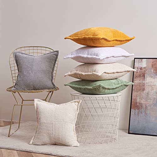 Topfinel Boho Throw Pillows Covers 18 X 18 Set Of 2,Cream White Corduroy Decorative Rustic Modern Rustic Pillow Cover,Fluffy Striped Square Cushion Case For Couch Sofa Child Bedroom Living Room #TOP5