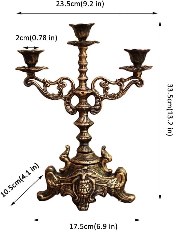 Candelabra 3 Arms Candelabra Cast Iron Candle Stand Decorative Candle Holders Antique Candlestick for Home Decor(23.5x10.5x33.5cm)