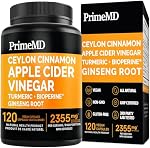 Suppléments de cannelle de Ceylan 5-en-1 avec curcuma (2355 mg) - Gélules de cannelle avec vinaigre de cidre de pomme et ginseng Panax - Suppléments de cannelle avec Bioperine - (120 unités)