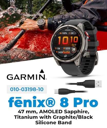 Image of Garmin Fenix 8 Pro 47mm AMOLED Sapphire Premium Connected Multisport GPS Smartwatch, inReach Technology, Titanium with Graphite Silicone Band w /Black Earbuds Bundle