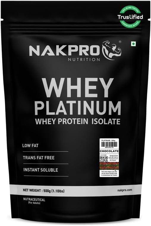 Platinum Whey Protein Isolate 500g Chocolate | 28g Protein, 6.4g BCAA | Trustified Certified 100% Authentic Supplement Powder & No Adulteration | Low Carbs, Fast Absorbing Whey Protein Powder