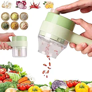 Frinchzone 4 in 1 Portable Electric Vegetable Cutter Set,Wireless Food Processor for Garlic Pepper Chili Onion Celery Ginger Meat with Brush(Multicolour Pack of 1)