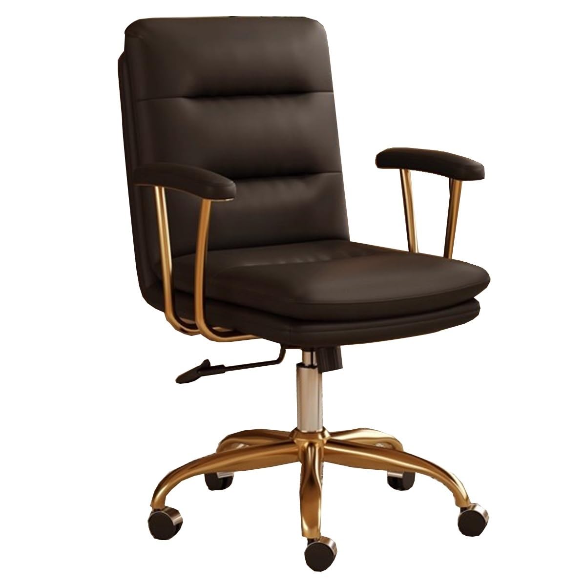 HTTGDGDH Adjustable Brown Pu Leather Mid Back Office Chair - Swivel Task Chair With Padded Armrests For Home & Executive Office Ergonomic Design Comfortable Seating,Nero