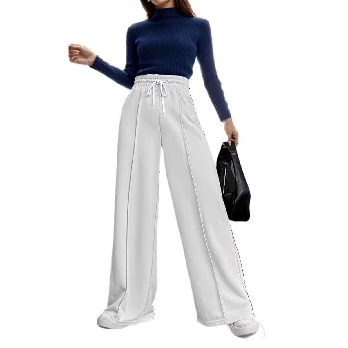 Womens Drawstring High Waist Wide Leg Sweatpants Oversized Sweats Pants Dressy Joggers Lounge Trousers with Pockets