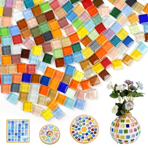 Azulejos de mosaico de 1000 g para artes y manualidades, 1 x 1 cm, mosaico de cristal de colores mixtos para manualidades hechas a mano, artes, bricolaje, decoración del hogar, platos, marco de fotos