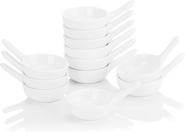 MALACASA, Series Ramekin, 12-Piece 3.75" (9.5 * 6 * 4cm) Ramekins Ivory White Porcelain China Ceramic Cream White Dishes(Set of 12)