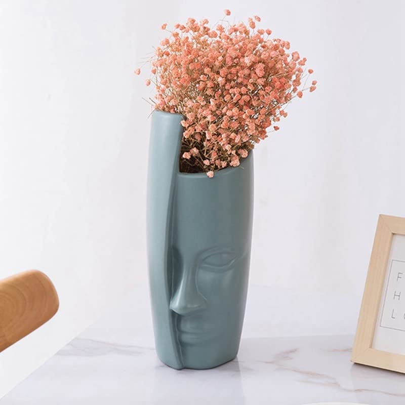SATYAM KRAFT 1 Pcs Face-Shaped Vase for Home Decor, Living Room, Office, Bedroom, Centre Table, Balcony,Ceramic Look Unbreakable Showpiece Flower Pot for Decorations (Grey) (Vase only) Size - 30 cm-image-9