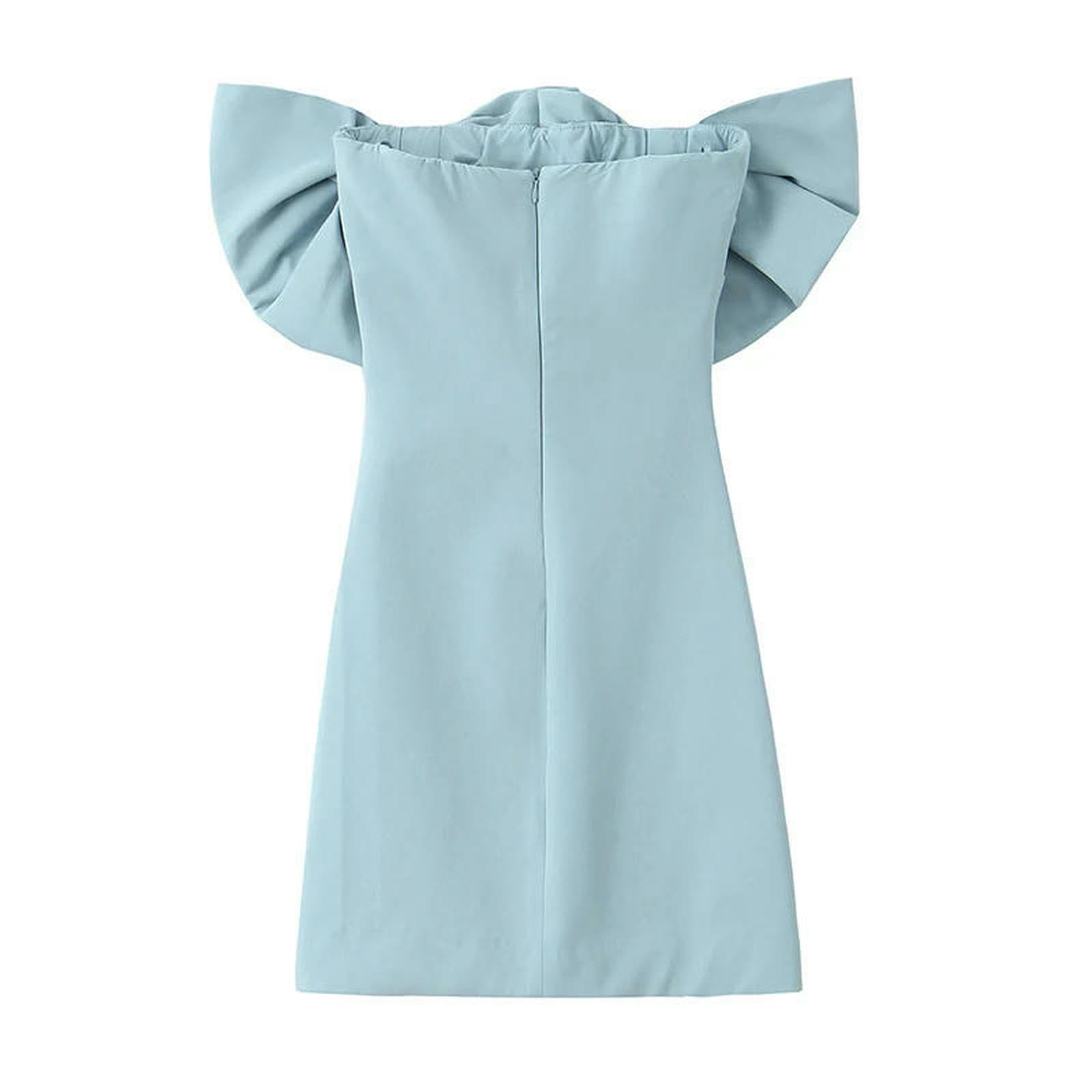 Sommerkleid Damen Frauen Mode Mit Bogenblau Rückenloser Reißverschluss Mini Kleid Vintage Trägerlose Ärmellose Weibliche Schicke Dame Kleider