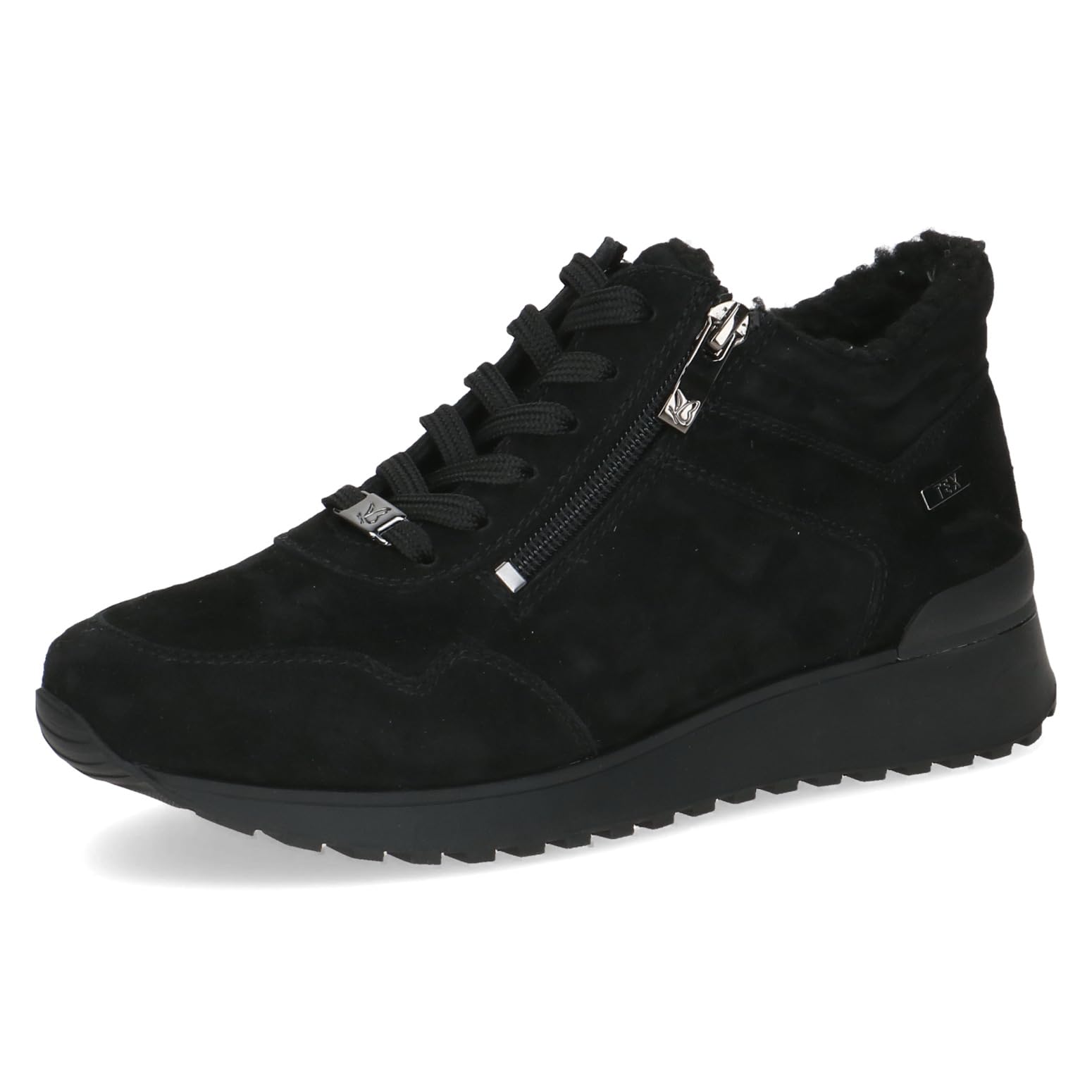 CAPRICE Women's low-top leather sneakers water-repellent, Black (Black Suede), 3.5 UK
