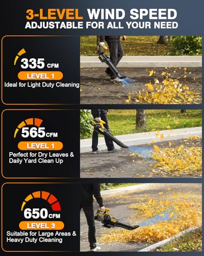 Image of SOARFLY Cordless Leaf Blower with 2x4.0Ah Battery & Charger, 21V 28000RPM High-Power Motor, LCD Display, 3-Speed Modes, Lightweight Battery Powered for Lawn Care, Yard, Leaves, Dust & Snow