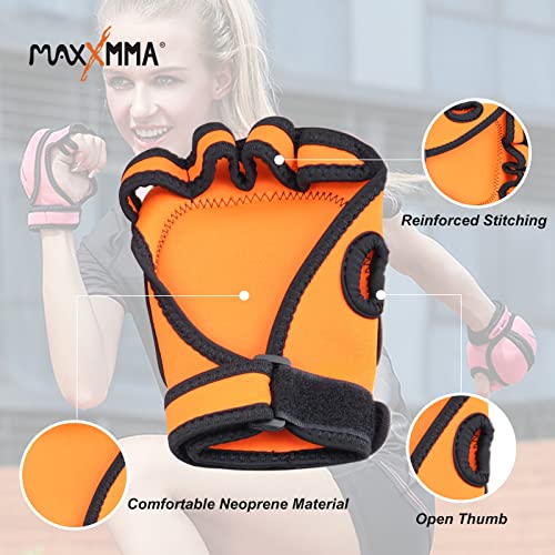 Maxxmma Adjustable Weighted Gloves, 2 Lb. Set - Removable Weight (2 X 0.5 Lb. Each Glove) For Sculpting Mma Kickboxing Cardio Aerobics Hand Speed Coordination Shoulder Strength (Orange) #TOP4