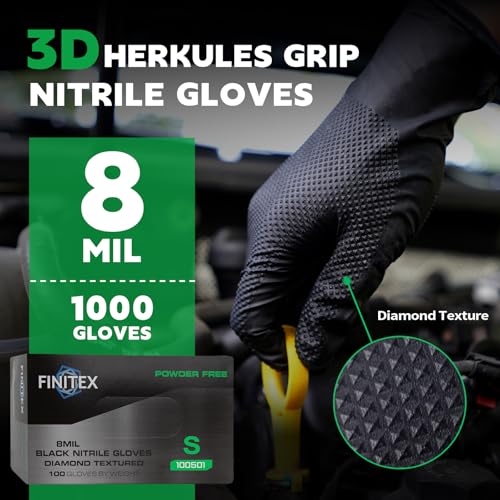 Image of FINITEX Disposable Nitrile Diamond Texture Black 8mil Mechanic Gloves