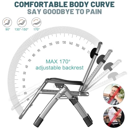 Obqer Folding Zero Gravity Chair, 200KG Heavy Duty Sun Lounger, Adjustable Garden Recliner with Cushion and Side Holder, Extra Wide, No Assembly Required, Sun Loungers for Garden Terrace Poolside Home - Image 4