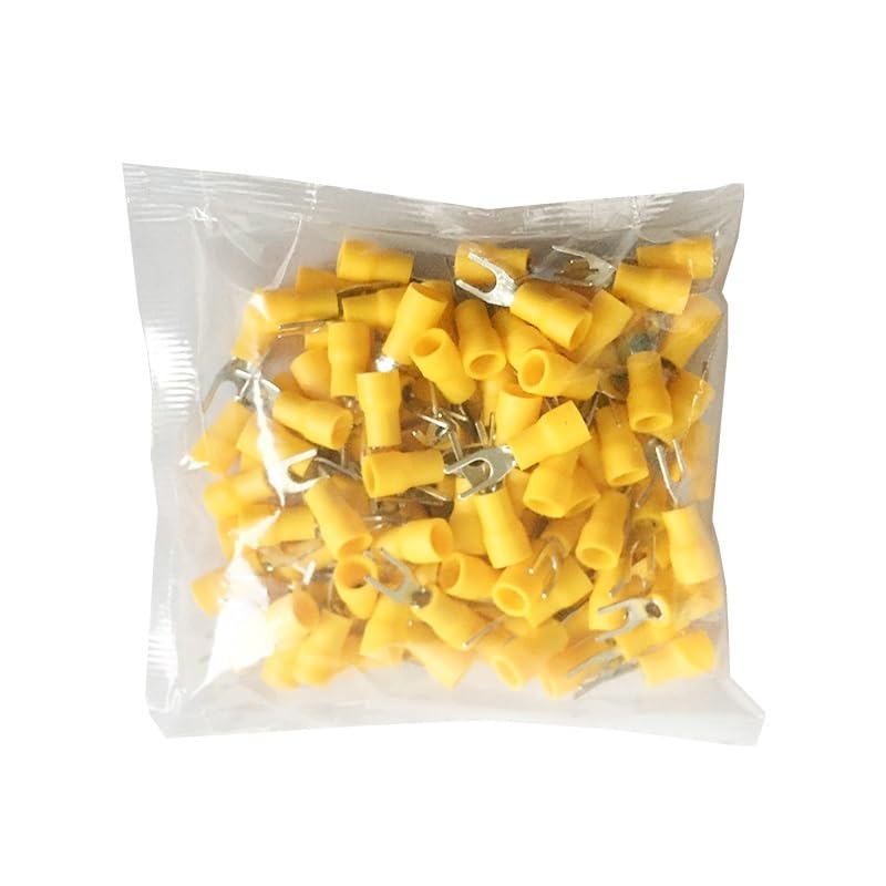 50/100Pcs SV1.25/2/3.5/5.5 Insulated Brass Fork Spade Wire Connectors U Type Electrical Crimp Terminal for 22-10AWG 0.5-6mm(Yellow,50PCS,SV1.25-5)