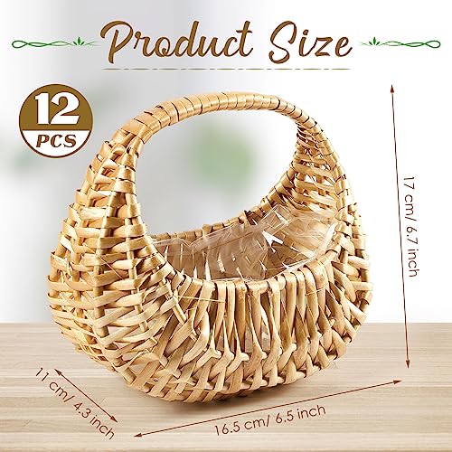 Image of Taiyin Rattan Flower Girl Basket Half Moon Straw Wicker Basket with Handle 6.7 inch x 6.5 inch x 4.3 inch Ideal for Wedding Flower Girl, Picnic, Garden Storage and Home Decor