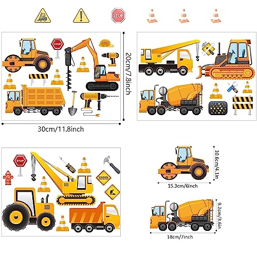 Glow in The Dark Construction Vehicles Wall Stickers Transport Cars Theme Fluorescent Stickers Peel and Stick Road Signs Truck Wall Art Decals for Kids Boys Bedroom Playroom Baby Nursery Blue - Image 3
