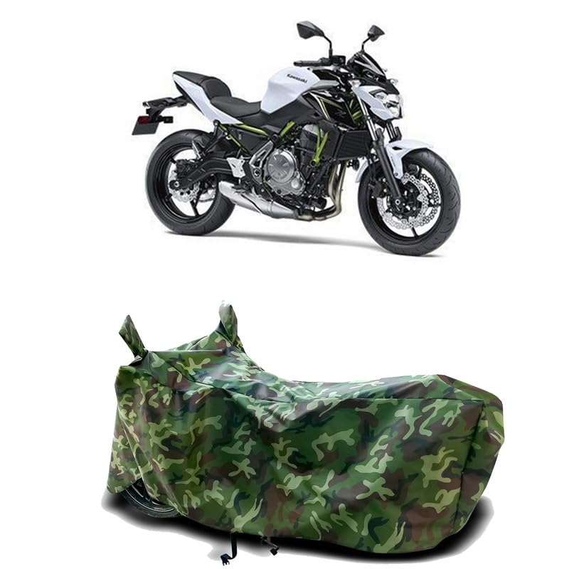 Image of DUFFEL-100% Heat Protection Two Wheeler Bike /Scooty Body Cover for Kawasaki Z650 BS6 Water Resistance /UV-Rays /Birds Dropping /Scratchproof /Dust Proof /Waterproof[Green Jungle Print]