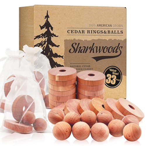 Cedar Blocks for Clothes Storage 33 Pack, 20 Rings 10 Balls 3 Storage Bags, 100% Natural Aromatic Accessories for Closets and Clothes