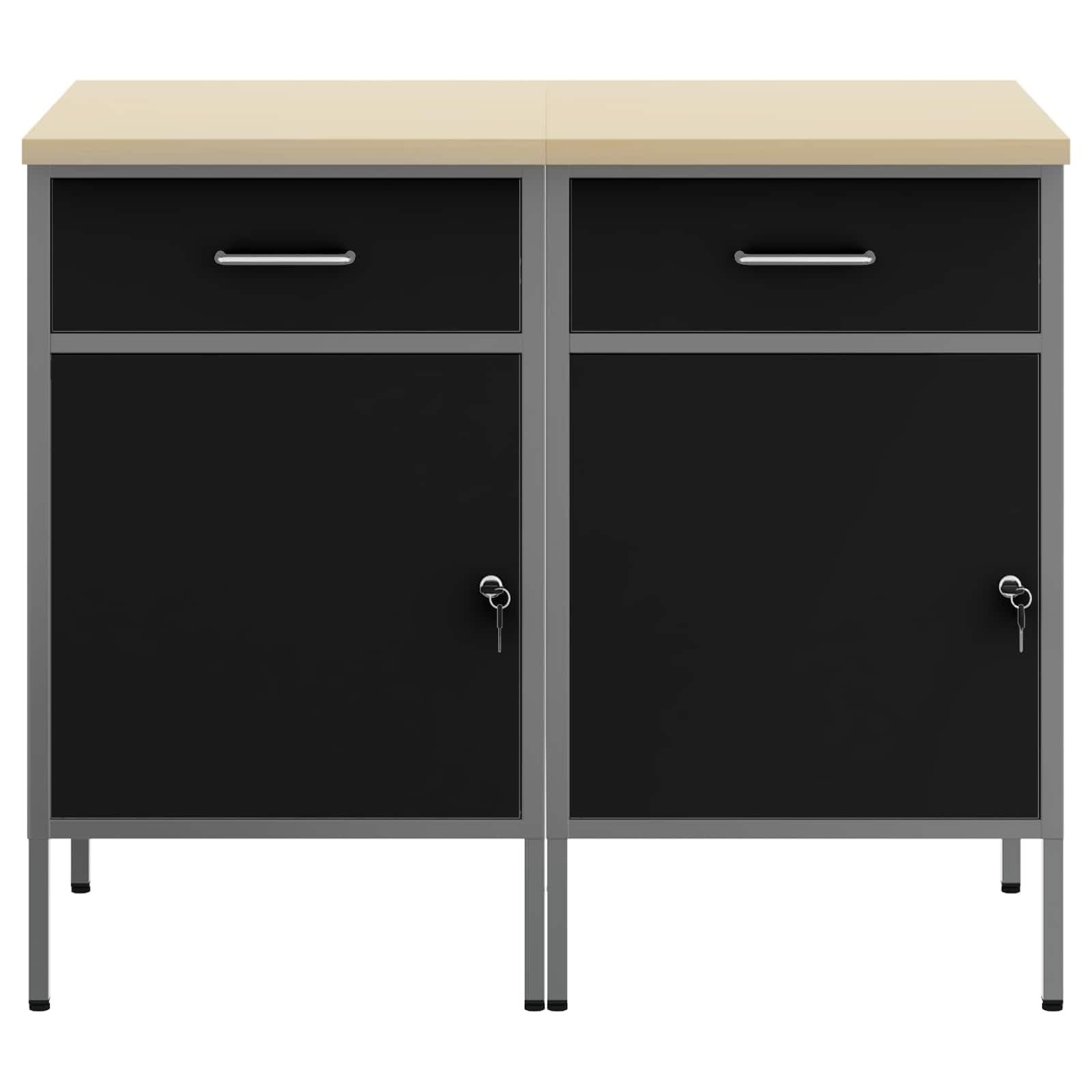 Banco de trabajo con cajones, 2 unidades, color negro y gris, 100 x 55 x 85 cm, armario de taller de madera y acero, almacenamiento de herramientas con sistema de organización, organizador