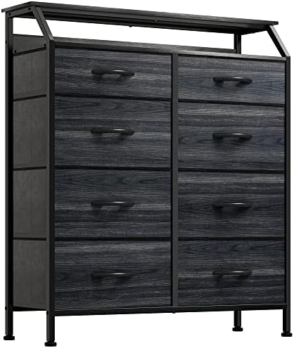 YITAHOME Fabric Dresser with 8 Drawers, Furniture Storage Tower Cabinet, Dresser for Bedroom, Living Room, Hallway, Closet, Sturdy Steel Frame, Wooden Top, Easy Pull Fabric Bins, Black Wood Grain
