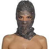 PartyArt Women's Personalized Hood Super Flash Rhinestone Face Kini Fashion Sunscreen Diamond Full Cover Mask Black