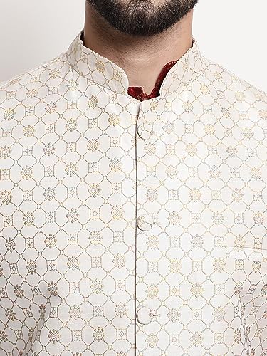 Image of Sojanya (Since 1958 Men'S Silk Blend Kurta Pyjama & Nehru Jacket Combo