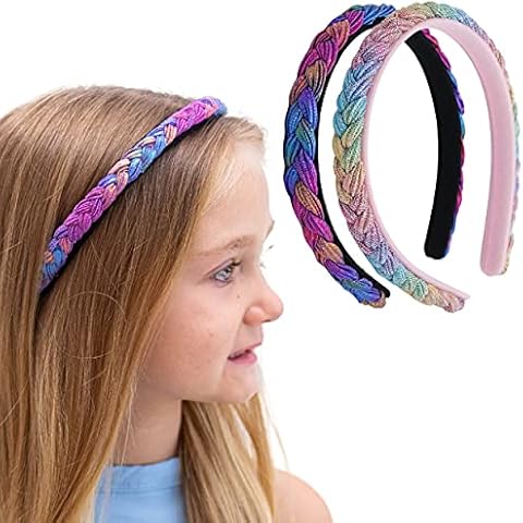 FROG SAC 2 Braided Headbands For Girls, Tie Dye Mermaid Headband for Kids, Metallic Braid Head Band Hair Accessories, Cute Rainbow Unicorn Party Favors Cover