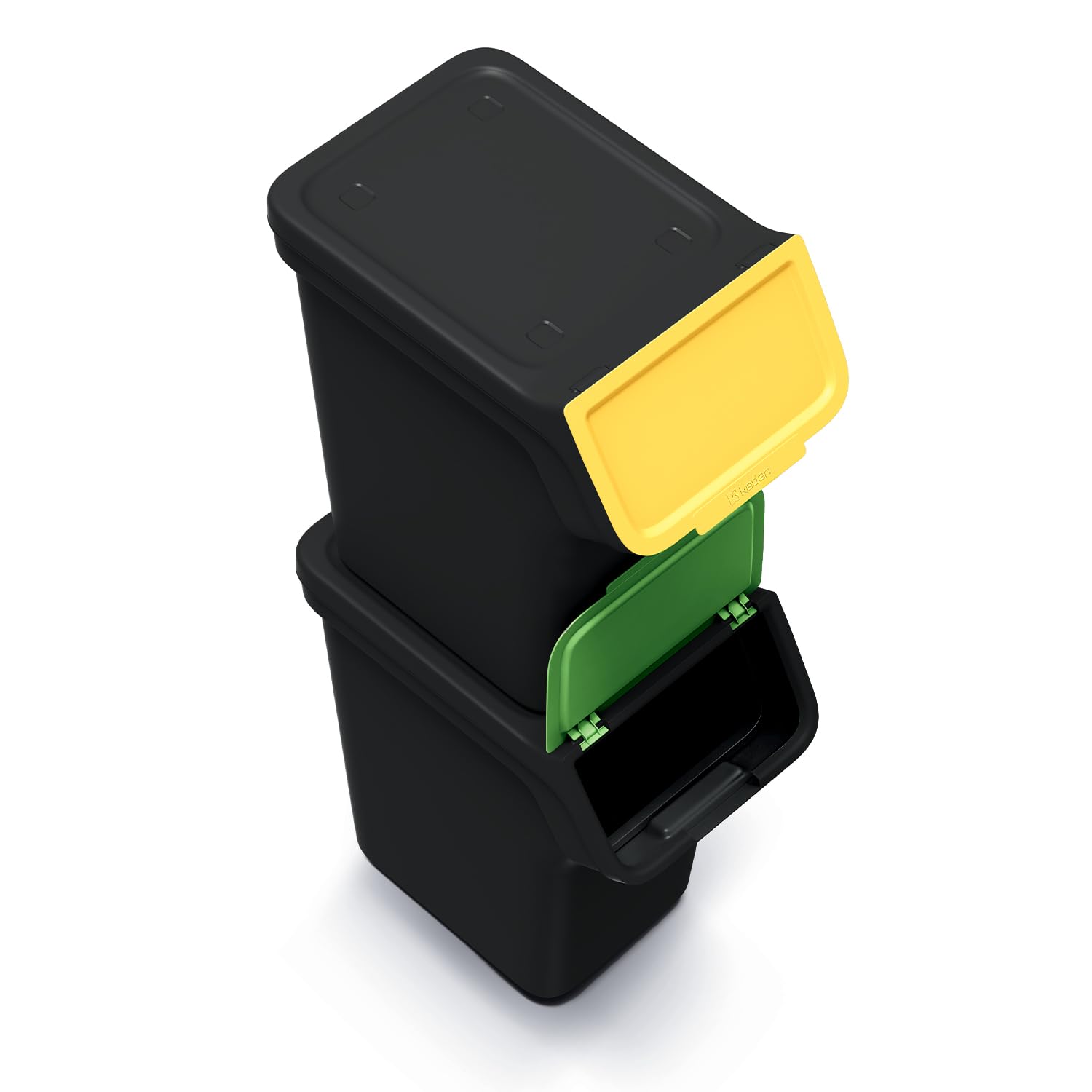 Set di 4 Bidoni Cestini Pattumiere StackBox | Neri | Impilabili | Raccolta Differenziata Riciclaggio | in Plastica | 100 Litri (4x25L) | per Casa Interni