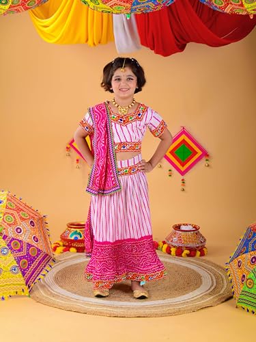 Image of AHHAAAA Kids Ethnic Ghoomar Lehenga Choli-Chania Choli with Dupatta Set for Baby Girls Y0033
