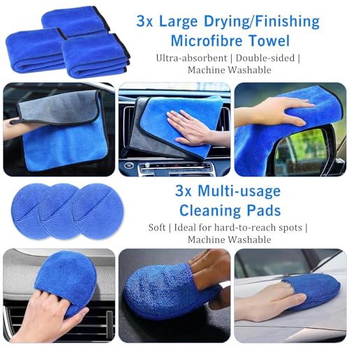 Zero to Auto® Ultimate 22 Pieces Car Cleaning Kit with Collapsible Bucket and Bag for Interior/Exterior Detailing/Washing including Brush Microfibre Towel Mitt For Wheels Leather Dashboard (Blue) - Image 6
