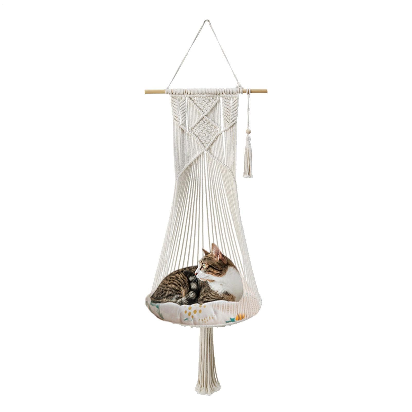 Amaca macramè per gatti, altalena per gatti Boho - Amaca per animali | domestici in macramè per gatto - in corda di cotone intrecciata a mano per animali domestici, morbido altalena per pe