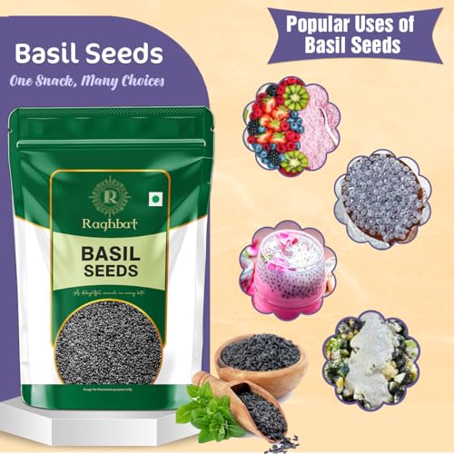 Image of Raghbat Basil Seeds 200g - Sabja Seeds | Reduce Body Heat | Tukmaria Seeds for Weight Management | High in Fibre & Omega 3