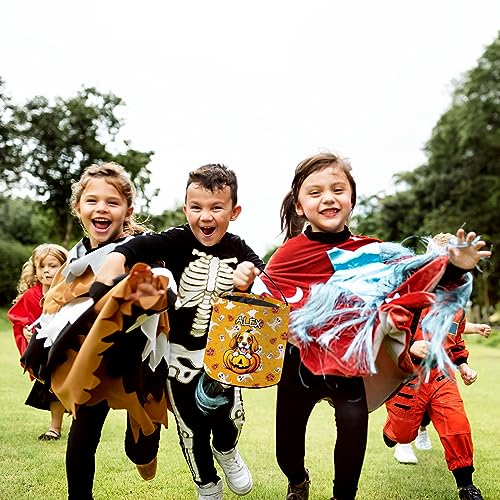 KafePross Personalized Halloween Trick or Treat Bag Cavalier King Charles Spaniel Dog Lovely Puppy Pumkin Ghost Decor Basket Candy Gifts Bucket for Kids 9 x 9.8 Inch Yellow