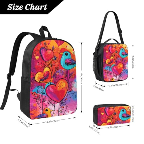 Cartoon Heart Cute Valentine's Decor Backpacks 3 Pcs Casual Multifunction Backpack with Fun Graphic Cartoon Print for Travel Work2