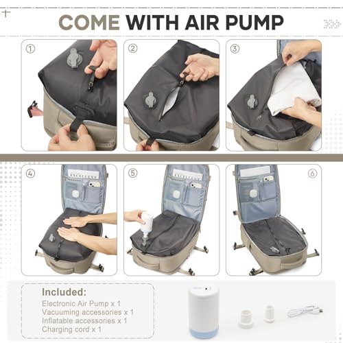 Image of Vacuum Travel Backpack with Pump for Women Men, Carry on Air Backpack for Flight Approved, Personal Item Luggage Backpacks Tiktok Backpacks - Coffee