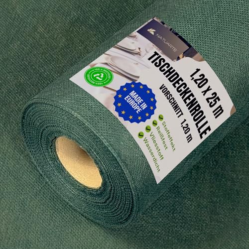NATUARTE Tischdeckenrolle Dunkelgrün 1.20 m x 25 m, Stoffähnliches Vlies Tischdecke Grün, Einweg Tischdecke Rolle Für Feier Geburtstag Party Veranstaltungen, Farbe Dunkelgrün 1.20x25m