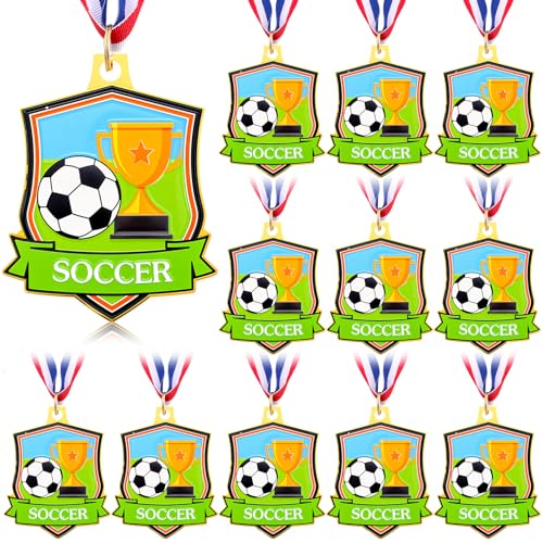 Hiboom 12 Pack Gold Award Medals with Neck Ribbons - Zinc Alloy Medals for Sports Tournaments...