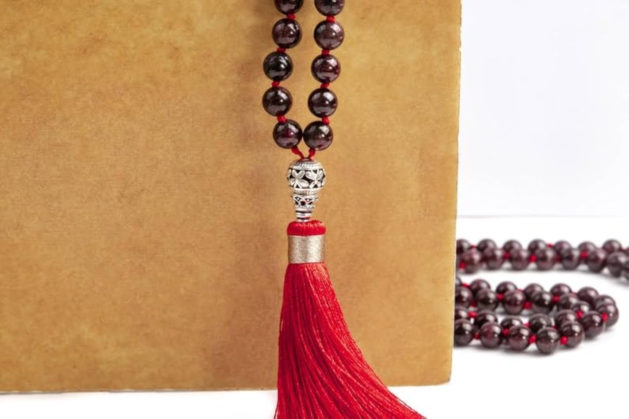 Natural Garnet 6MM Beaded Prayer Mala Necklace