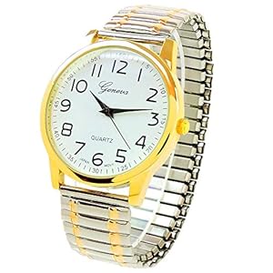 2Tone Large Face Easy to Read Stretch Band Watch