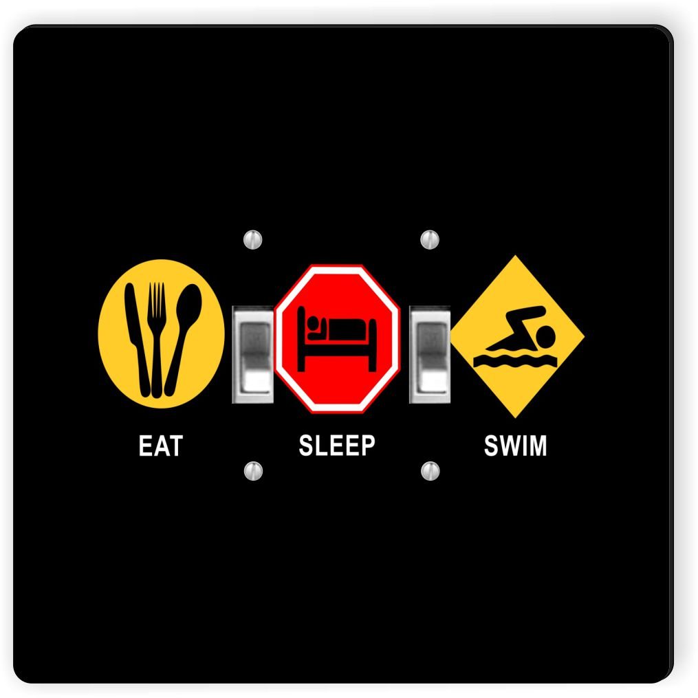 Plaque double interrupteur Eat Sleep Swim cadeau original pour nageur