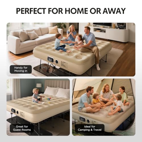 Image of Simpli Comfy Queen EZ Bed Self-Inflating Air Mattress with Built-in Frame, Pump and Wheeled Case, Blow Up Inflatable Rolling Air Bed on Wheels
