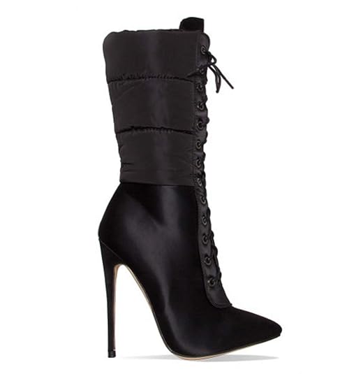 Buy Ankle Boots Stiletto Heel Fashion Winter Warm Black Boot with Inside Zip&Lace Up Puffer,Luxe Lace Ups,Pointed Toe Shoes at Amazon.in