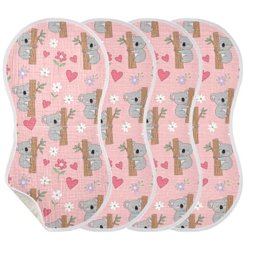 J JOYSAY Flowers Koala Branch Pink Baby Burp Cloths for Boys Girls Large 22''x11'' Cotton 4 Layer Burping Rags for Girl Babies one sizex4